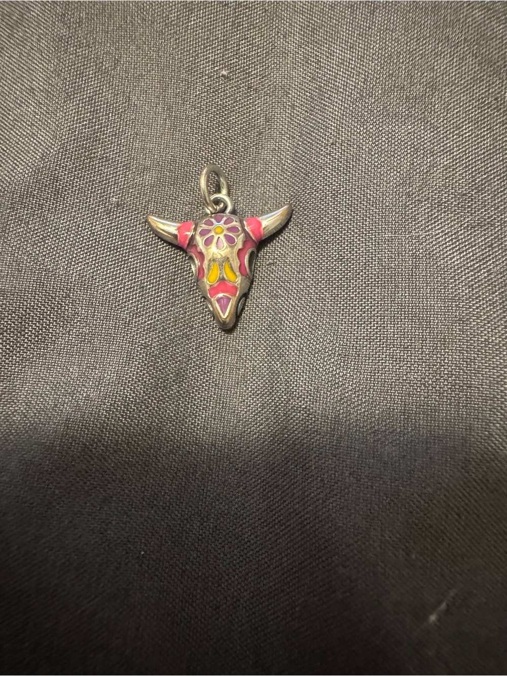 James Avery Silver Bull Skull Charm with Pink and Yellow Enamel Desert bloom